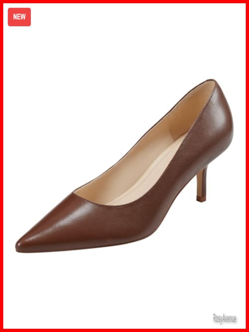 Pointy Toe Kitten Heel Leather Dress Pumps Slip-On Formal Shoes